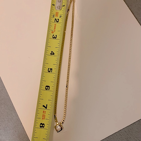 VTG NECKLACE Gold Tone Herringbone V Chocker 1980s Rhinestone Embedded Pendant - Picture 6 of 15